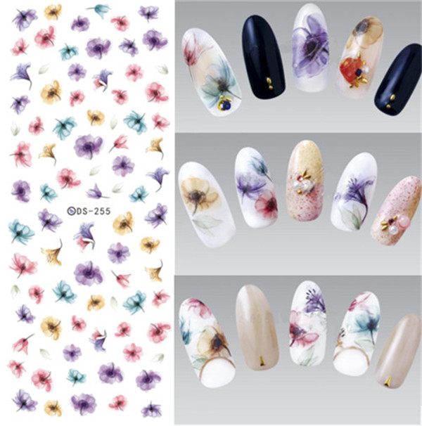 DIY Water Transfer Nails Art Sticker Colorful Purple Fantacy Flowers Nail Stickers Wraps Foil Sticker manicure