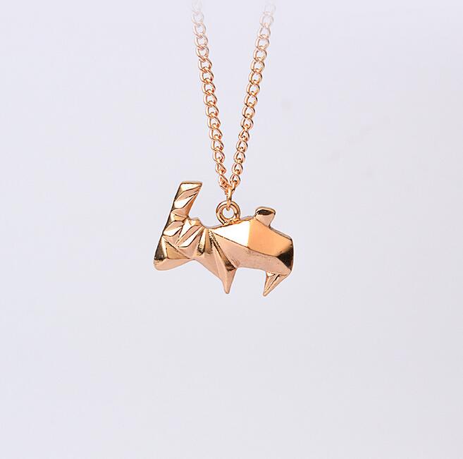 Brand new Personalized creative origami dinosaur antelope paper crane long animal necklace WFN403 (with chain) mix order 20 pieces a lot