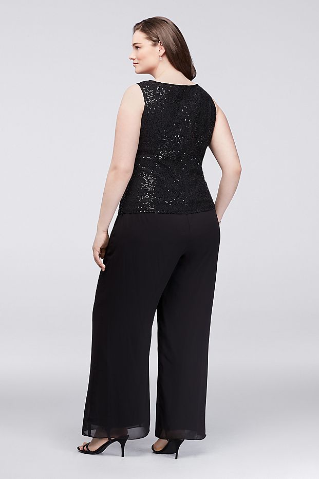 Black Sparkly Sequined Mother Of The Bride Pant Suits Jewel Neck Custom Made Wedding Guest Dress Plus Size Chiffon Mothers Groom Dresses
