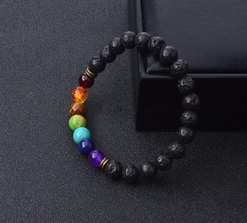 New Natural Black Lava Stone Bracelets 7 Reiki Chakra Healing Balance Beads Bracelet for Men Women Stretch Yoga Jewelry