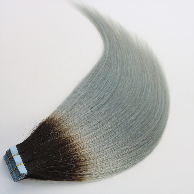 Tape In Human Hair Extensions Ombre Hair Two Tone Colored 1b Grey Silver Gray Glueless 40pcs 100gram Brazilian Virgin Hair Skin Weft
