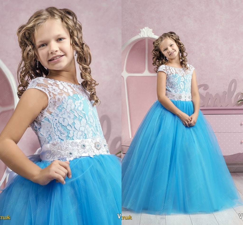 cheap lace arabic flower girl dresses blue lace up tulle child wedding dresses vintage little girl pageant dresses fg01