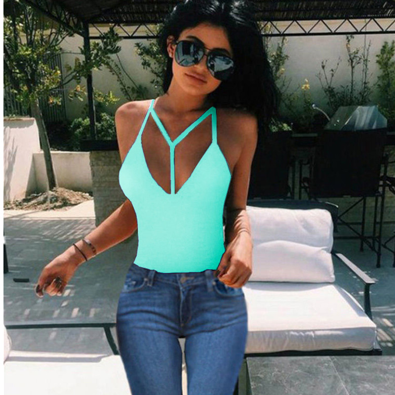 Wholesale- Plus Size 3XL New 2016 Summer Women Sexy Camisole Tank Tops V neck Spaghetti Strap Backless camisoles for Women Slim Vest Camis