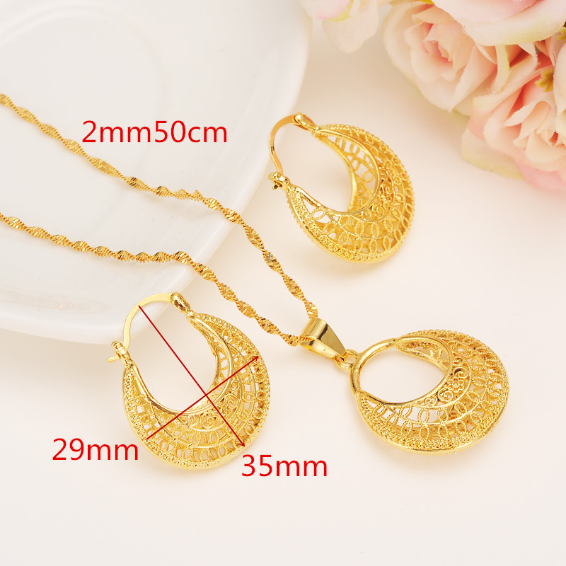 Ethiopian 24k Yellow Solid Fine Gold Filled set Jewelry Pendant Chain Earrings African Bride Wedding Flower Bijoux, Golden
Ethiopian 24k Yellow Solid Fine Gold Filled set Jewelry Pendant Chain Earrings African Bride Wedding Flower Bijoux, Golden