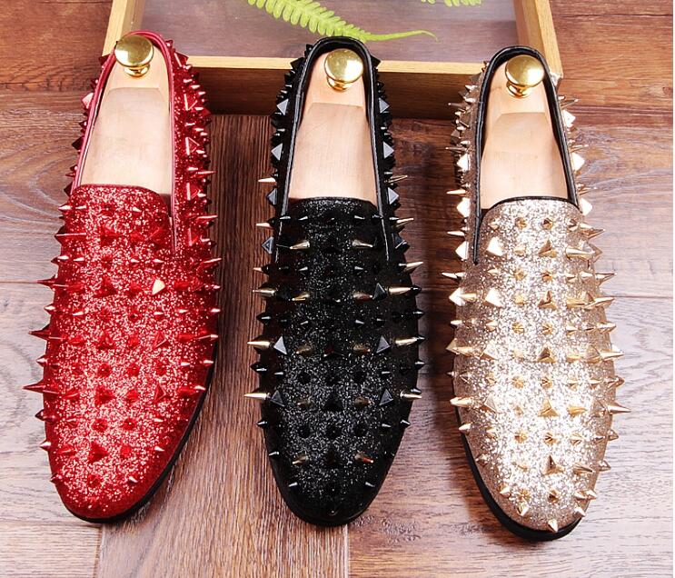 New Handmade Long Gold Rivet Men Red Bottom Loafers Gentleman Luxury Fashion Stress Shoes Men Wedding and Party Slip on Flats
New Handmade Long Gold Rivet Men Red Bottom Loafers Gentleman Luxury Fashion Stress Shoes Men Wedding and Party Slip on Flats