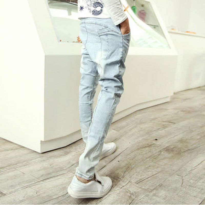 Wholesale- Fashion Men's Harem Pants Hip Hop Baggy Loose Fit Denim Pants Drop Crotch Vintage Washed Retro Trousers For Hipster
