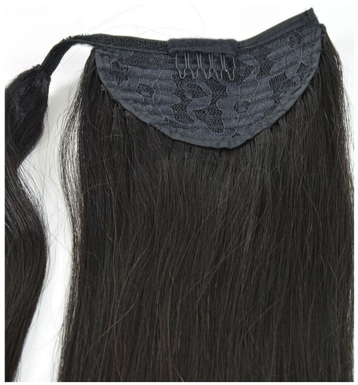 Best Quality Virgin Brazilian light yaki Straight Ponytail Human Hair Wrap Around Pony tail Extensions 120g natural color Yaki Straight