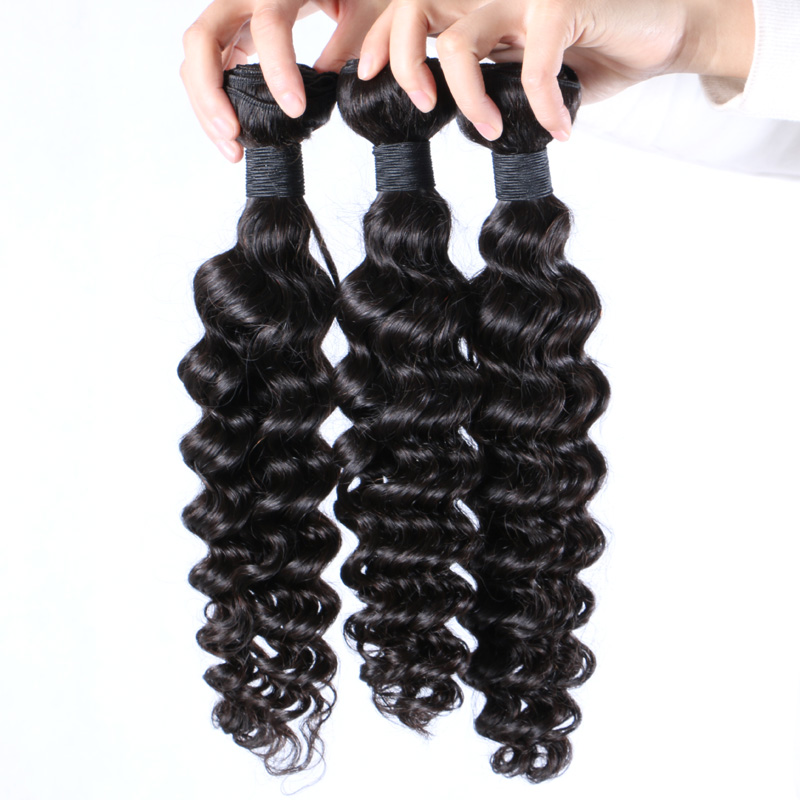 Human Hair Extensions Deep Wave Brazilian Virgin Hair Weave Bundles Natural Color 1b Black Remy Hair Weft