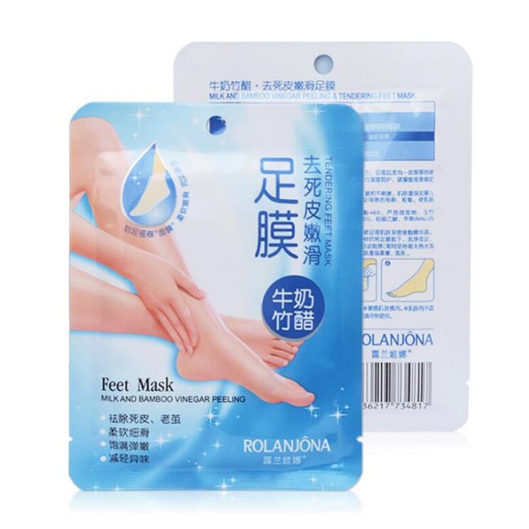 Rolanjona Feet treatment Mask Milk Bamboo Vinegar Baby Foot Peeling Exfoliating Mask Remove Dead Skin Cuticles Heel Pedicure Socks