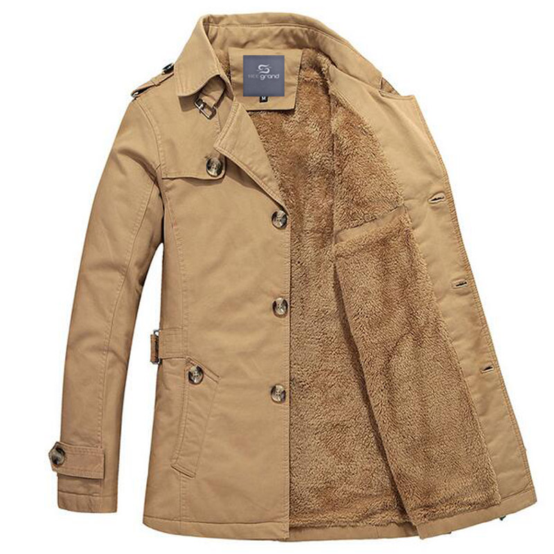 Wholesale- HEE GRand Men Thick Blends Fashion Style Stand Collar Single Breasted Windproof Warm Winter Coat Plus Size M-5XL MWF310