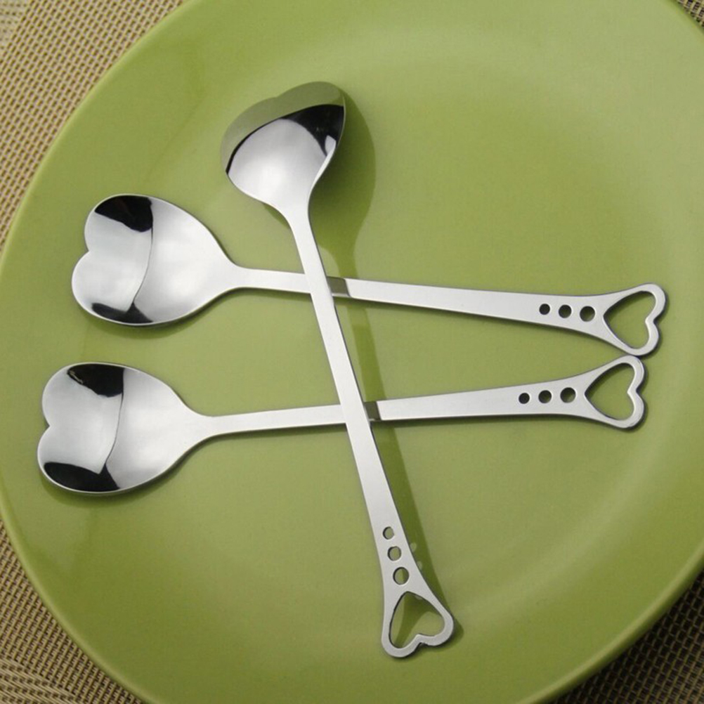 Wholesale- 1 PCS Heart Coffee Spoon Dessert Sugar Stirring Ice Cream Honey Kitchen Coffeeshop FlatwareSpoons Spoons