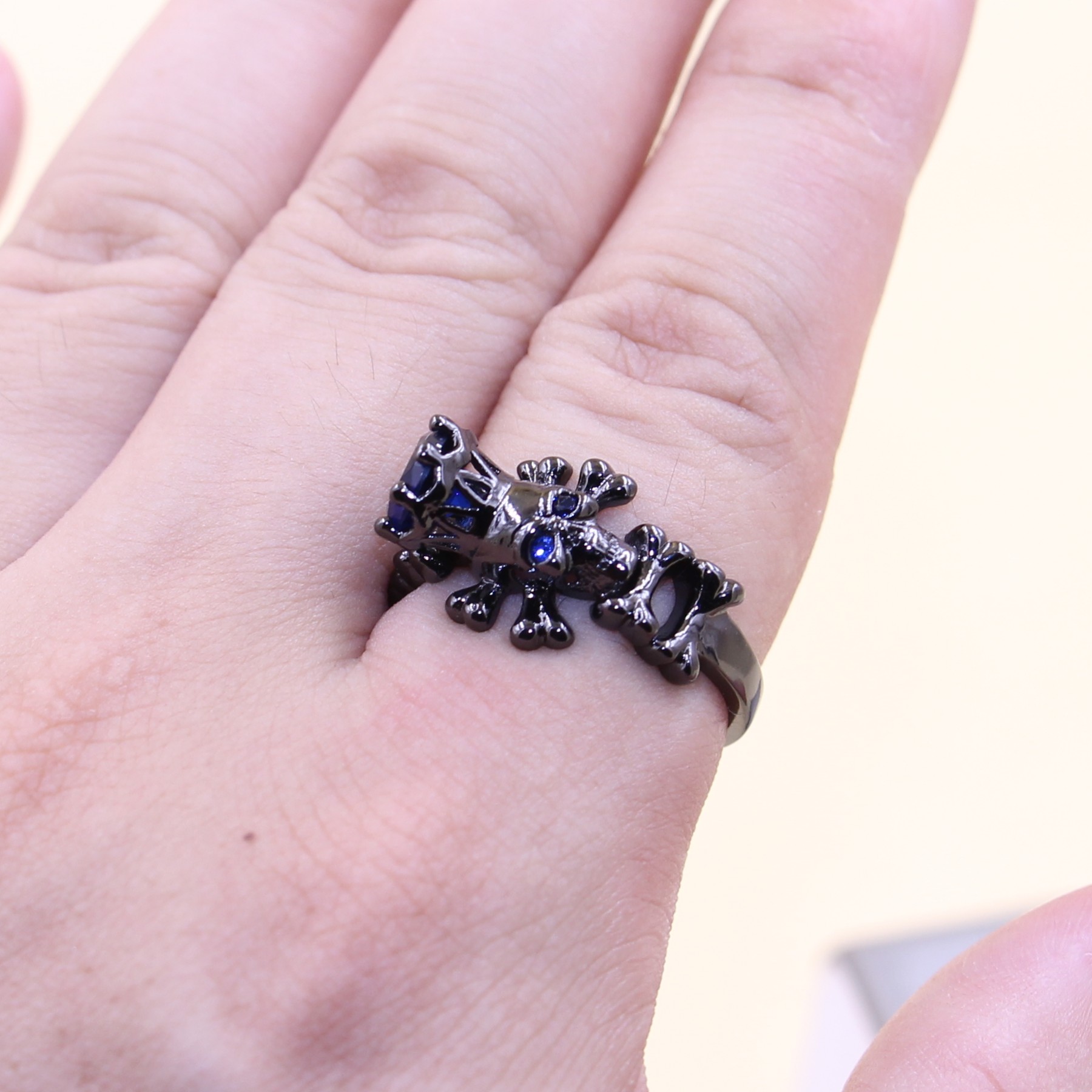 Vintage Punk Jewelry 10KT Black Gold Filled Round Cut Blue Sapphire Gemstones Simulated Diamond Party Wedding Women Skull Ring Gift Size5-11