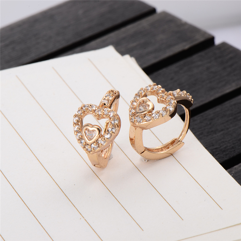 Pierced Ear Earing Crystal for Women 18K Yellow Gold Plated Hearts Hoop Earrings White Crystal CZ Earing Fashion Jewelry