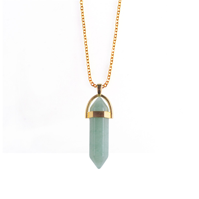 2017 Hexagonal column Natural Stone Healing Point Pendant Necklaces Amethyst Crystal Quartz Stone Necklace Women Gem stone