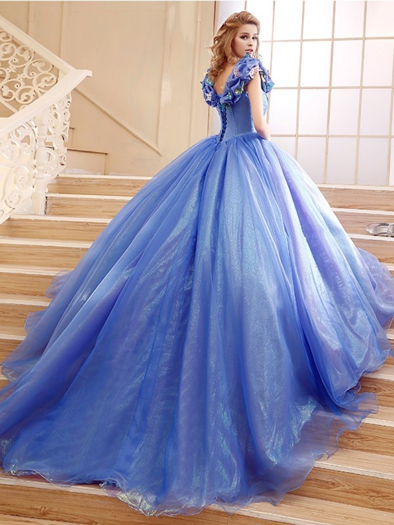 Lace Applique Prom Dresses Hollow Back Evening Gowns Court Train Ball Gown Plus Size Party Dress