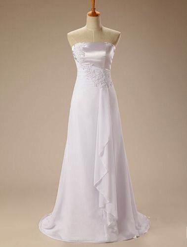 newest white elegant aline strapless chiffon wedding dresses appliques beaded lace up plus size wedding party bridal gowns bm57