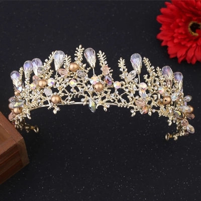 Gold Princess Headwear Chic Bridal Tiaras Accessories Stunning Crystals Pearls Wedding Tiaras And Crowns 15*5.5cm H88