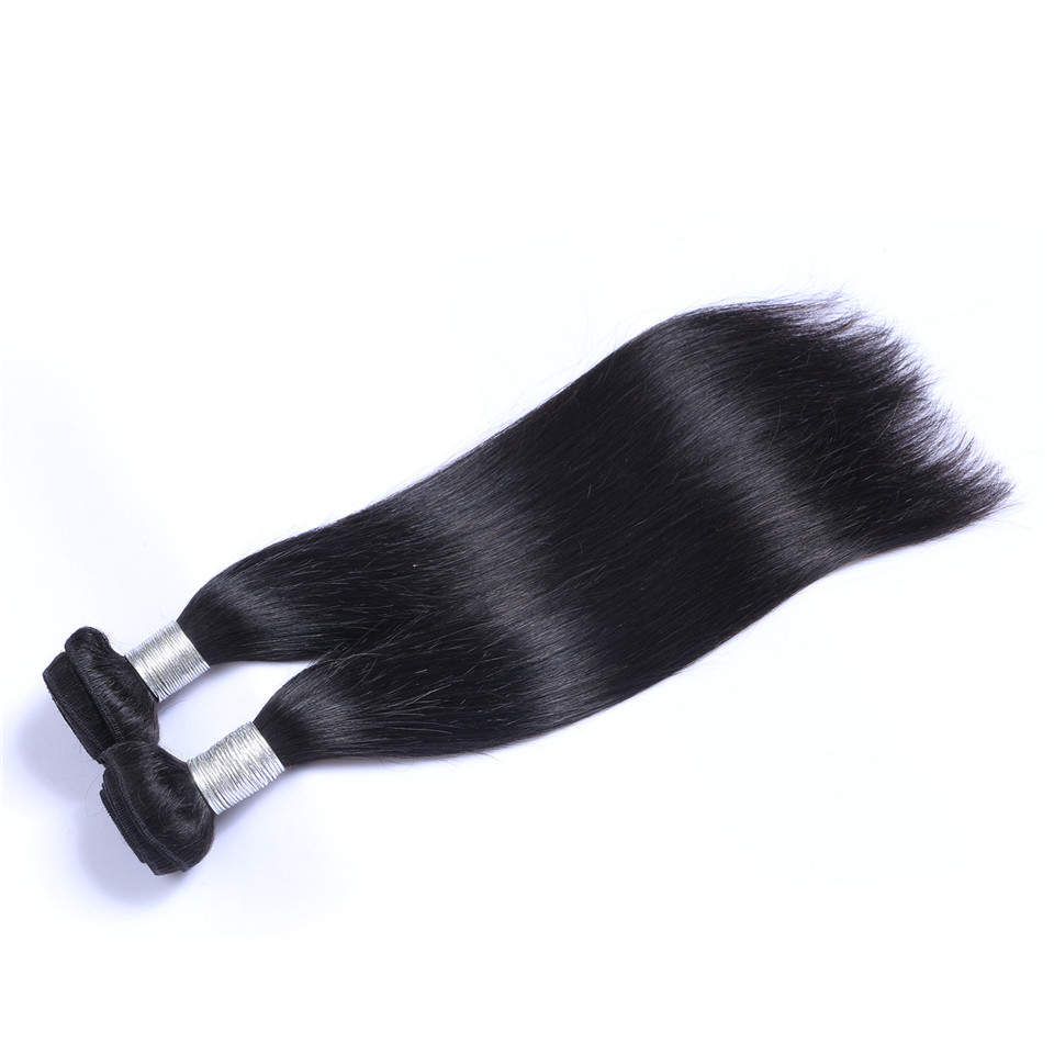Free shipping Brazilian Virgin Human Straight Remy Hair Weaves Double Wefts 100g/Bundle 2bundle/lot Jet Black 1# Color