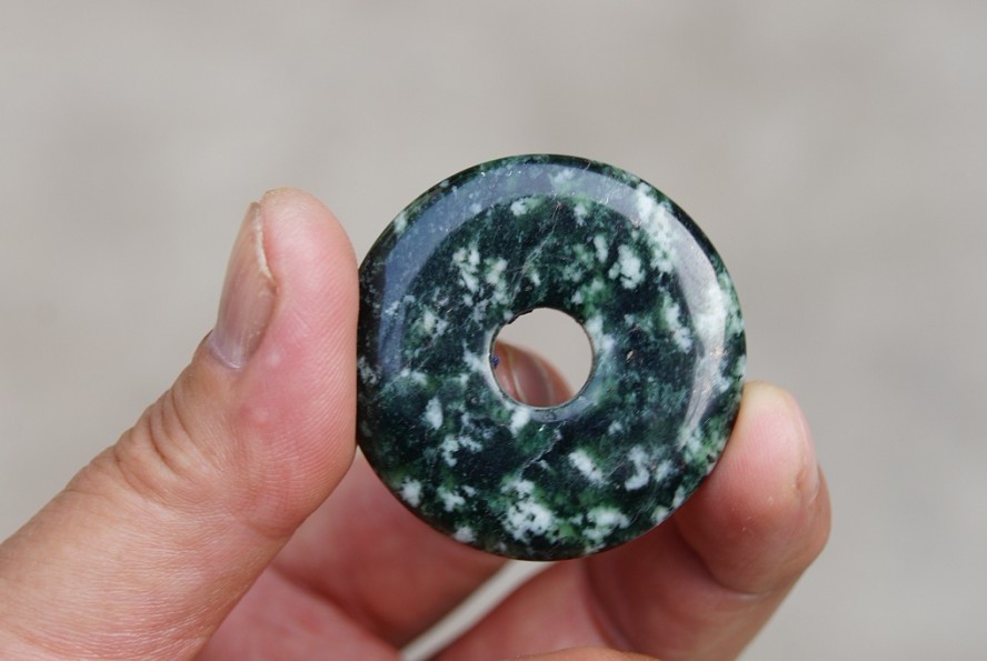 Handmade carving, natural black and white jade, peace button. Necklace, pendant.