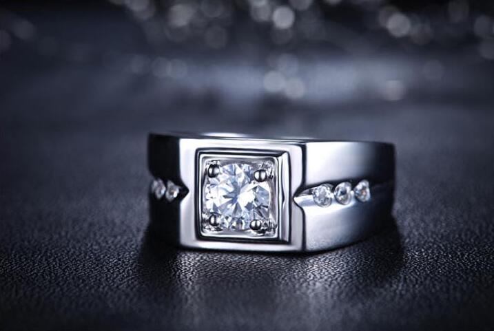 Wholesale Solitaire Luxury Jewelry 925 Sterling Silver White Topaz CZ Zirconia Diamond Wedding Engagement Men Finger Ring Gift Size 7-12