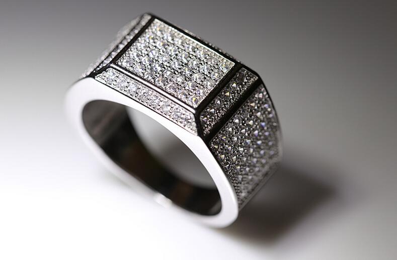 Men's Sterg CZ Dia Engagement Ring Pave White Sapphire Wedding Band Sier Jewelry for Men | Sizes 8-12