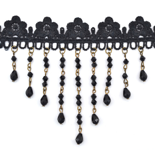 Newest Style Gothic Victorian Crystal Tassel Tattoo Choker Necklace Black Lace Choker Collar Vintage Women Wedding Jewelry