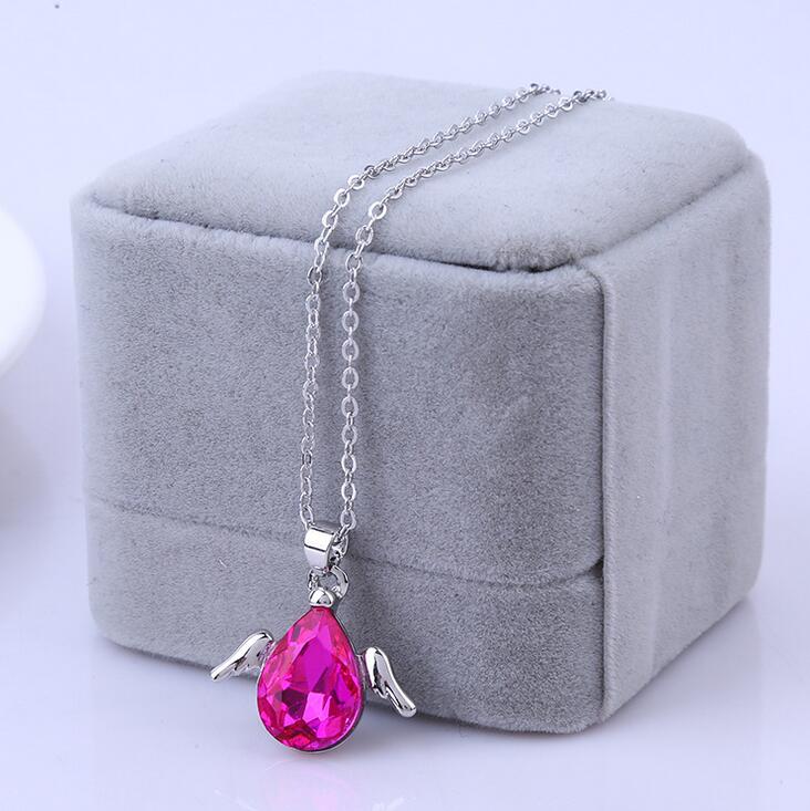 Hot sale Angel wings fine female short necklace water droplets anti-allergic pendant WFN102 (with chain) mix order 20 pieces a lot
