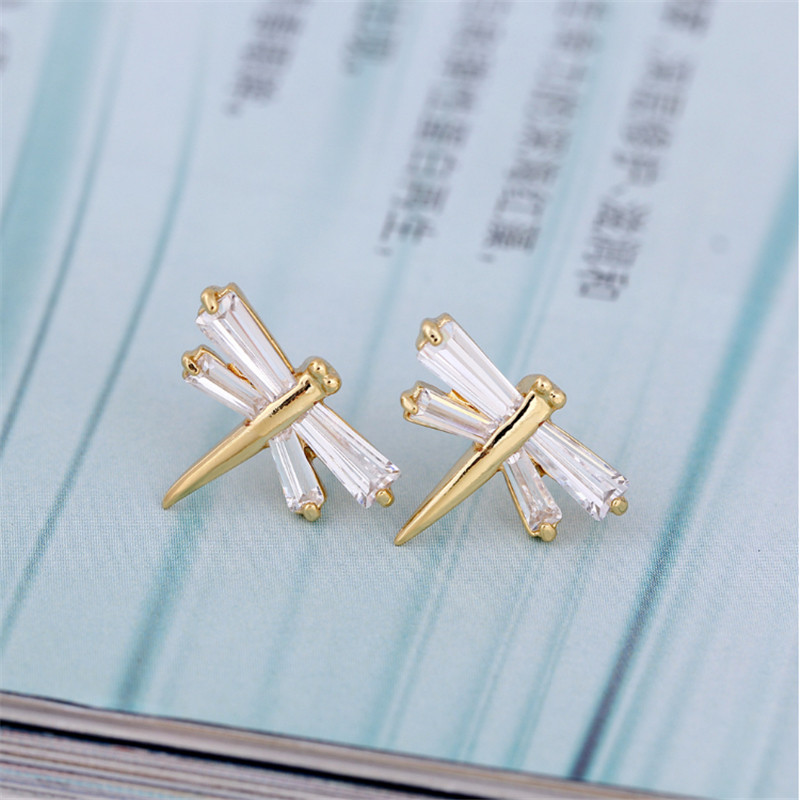 Hot Sale 18K Yellow Gold Plated New Tiny Cute Dragonfly Earrings Stud for Girls Women Hot Gift