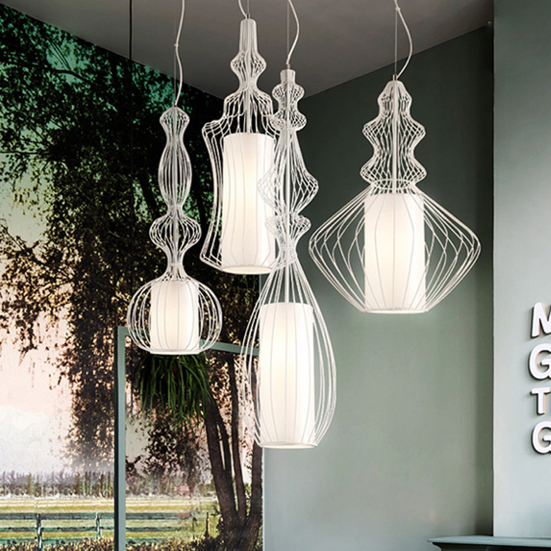 LED Modern Pendant Lamps Big Nobles Hanging Pendant Lights Fixture White Black Bird Cage Restaurant Cafes Pub Home Indoor Lighting Droplight