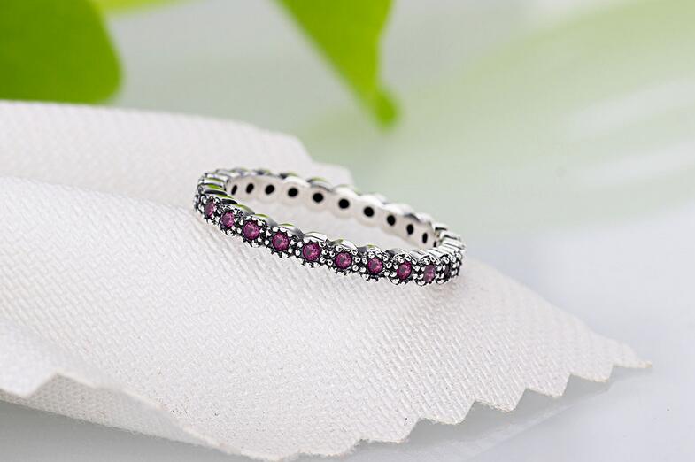 Wholesale Luxury Jewelry 925 Sterling Silver Single row drilling Ruby CZ Diamond Gemstones Wedding Women Engagement Girl Ring Gift Size 5-11