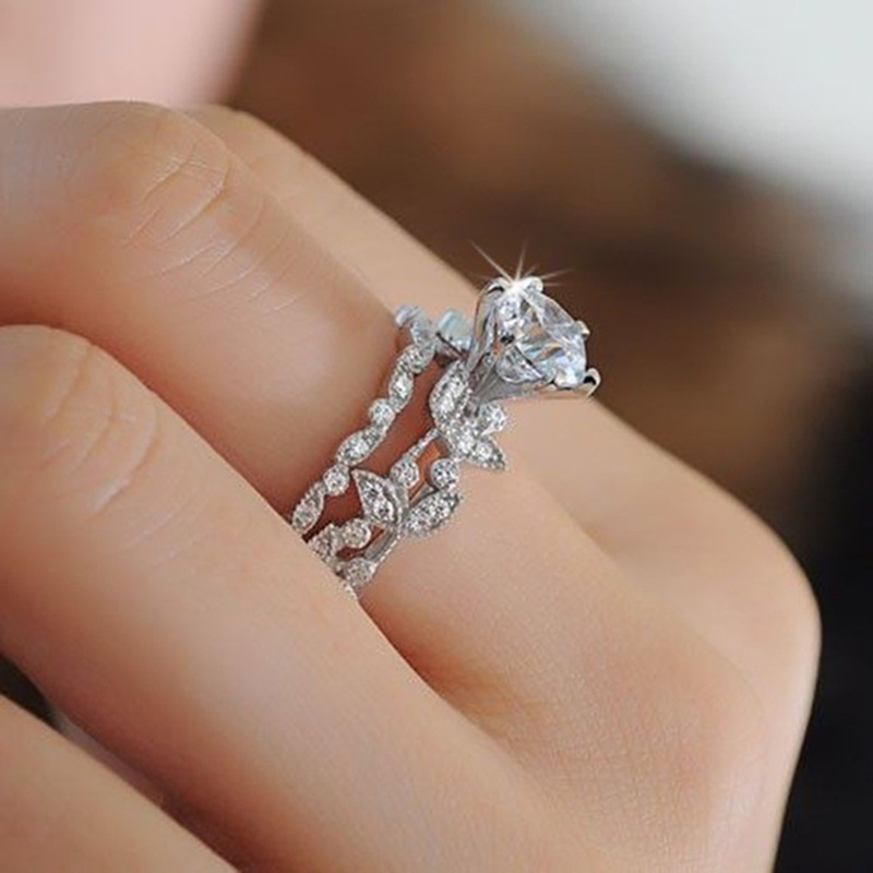 Handmade Flower style ring set 5A zircon Cz 925 Sterling silver Engagement wedding band ring for women fashion jewelry Gift