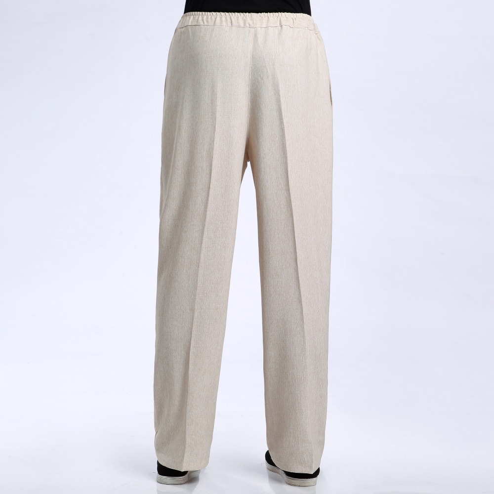 Wholesale-Beige Chinese Men's Linen Pants Trousers Casual Active Free Shipping Size M L XL XXL XXXL 2505-1