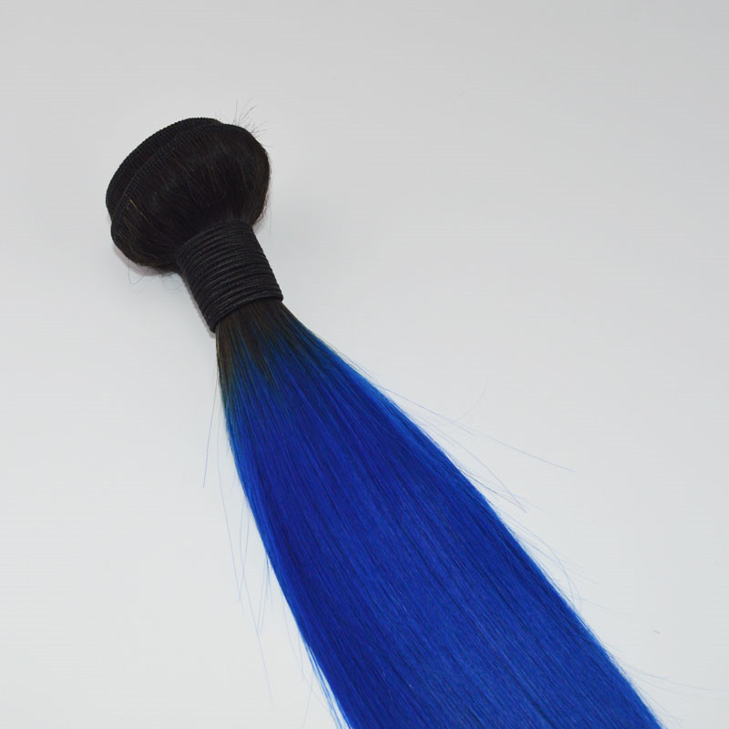 Wholesale Price Ombre Blue Hair Weaves Brazilian Straight Human Hair Extensions Remy Hair Bundles 100G one Piece
