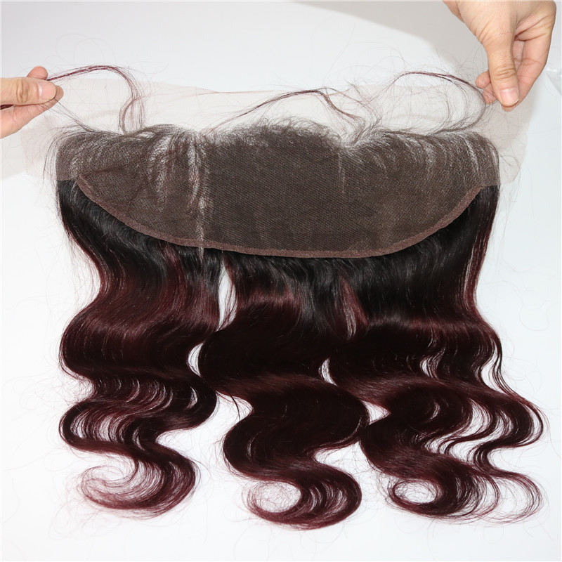 human hair bundles with 13*4 frontal 300gram Two Tone Ombre 99J Body Wave Peruvian Human Remy Hair Weaves Closure