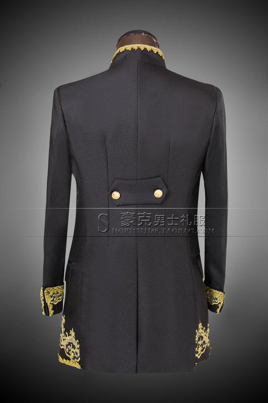 Wholesale- ( Jacket + pants + vest )Gold 2016 Fashion Men suits Slim Fit Tailcoat Groom wedding Prom Dress Suit Embroidered Male For Tuxedo