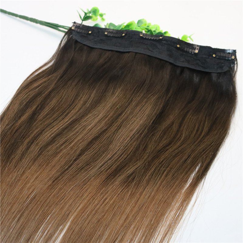 One Piece Clip In Human Hair Extensions 5Clips With Lace Straight Brazilian Virgin Hair Ombre Dark Brown Balayage 2/6