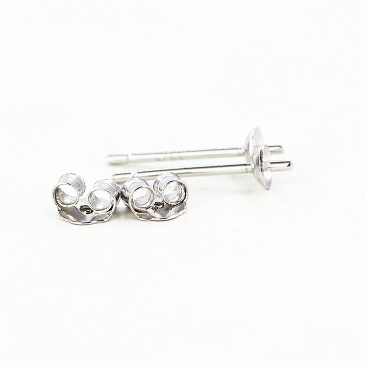 Sterling Silver 925 Plated White Gold Stud Earrings Semi Mount for 6-9mm round bead or Pearl Fine Jewelry Setting Women Girl Gift