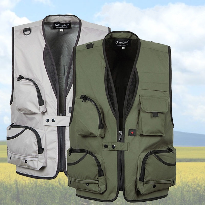Wholesale- 2015 Spring Summer Men Vests Male Mesh Breathable Vest Reporter Many Pockets Plus Size Casual Waistcoats 4XL 5XL D145, Grey
Wholesale- 2015 Spring Summer Men Vests Male Mesh Breathable Vest Reporter Many Pockets Plus Size Casual Waistcoats 4XL 5XL D145, Grey