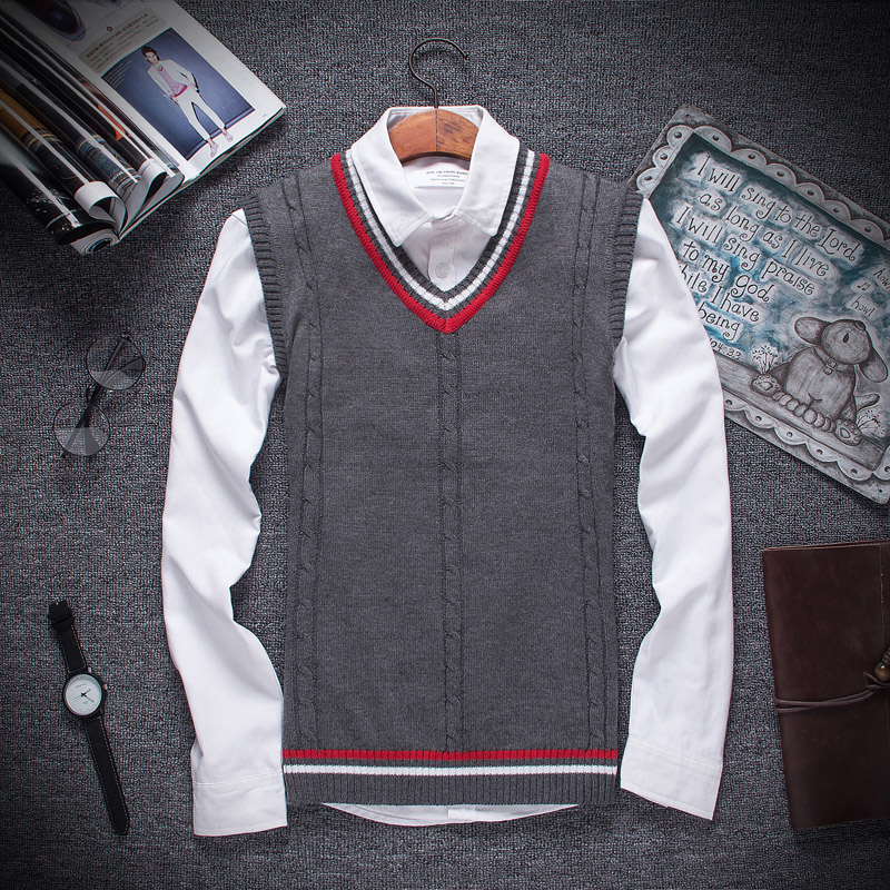 Wholesale- New the autumn winter 2017 men fashion boutique cotton v-neck knitted sweater vest / Male Formal social business sweater vest