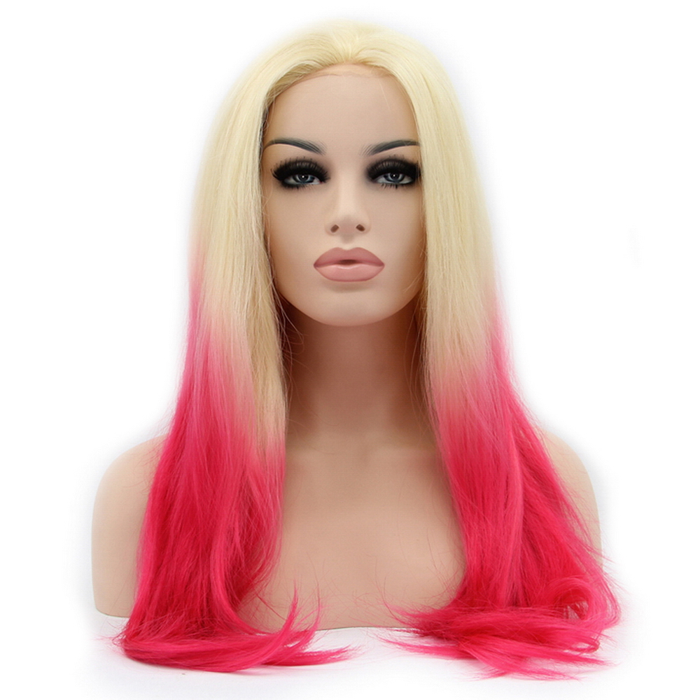 Long Straight Lace Front Wig Synthetic Glueless Hairstyles Two Tone Blonde Red Ombre Wigs For Women