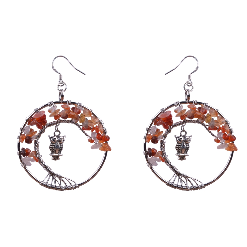 Woman dangle Earrings Exaggerated Style 925 Sterling Silver Jewelry Natural Stone Amethyst Cartoon Classic Life Tree Earring