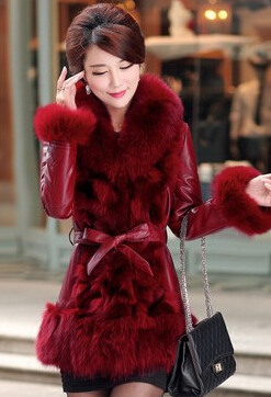 Wholesale-2015 women's plus size winter down coat fur hood 4xl genuine leather jacket women with real fur free shipping