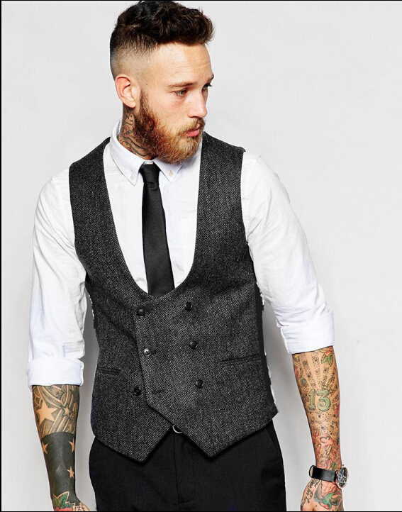 Wholesale- Double Breasted Men Solid Color Slim Fit Vest Plus Size S-4Xl Vintage Fashion Men Blazer Vest Brand Clothing Men Vests A2672