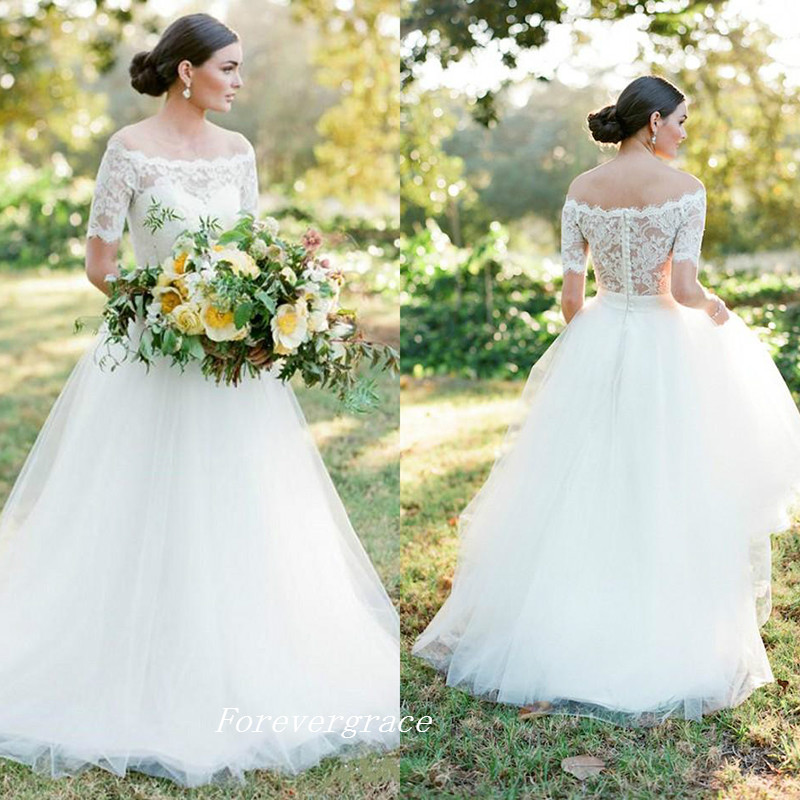 Elegant Country Style Wedding Dress Off Shoulders A-line Long Women Bridal Gown Plus Size Custom Made Vestido De Noiva Longo