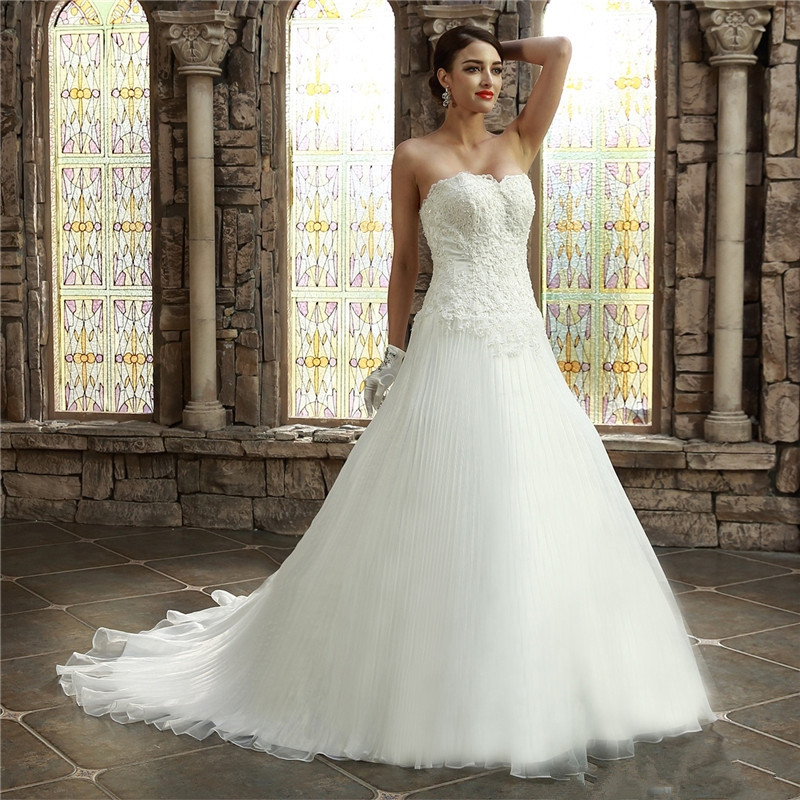 2017 Elegant Sexy Sweetheart Appliques Ball Gown Wedding Dresses With Beading Organza Plus Size Bridal Gowns Vestido De Novia BW03