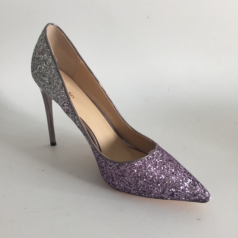 Silver Purple Glitter Wedding Shoes Pointed Toe Stilettos High Heels Slip On Pump Heels Plus Size EU34-46 Summer Bridal Shoes Pumps