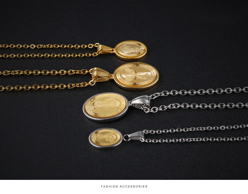 2Pcs Unisex Mens Womens Divino Nino de Colombia Medal Divineinfant Child Jesus Stainless Steel Pendant Necklace4958956