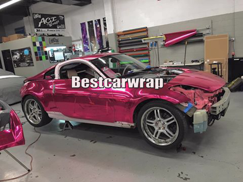 Rose Pink Chrome Vinyl Wrap With Air bubble Free flexible stretchable Mirror Chrome For Car COVERING styling size:1.52x20m/Roll 5x65ft