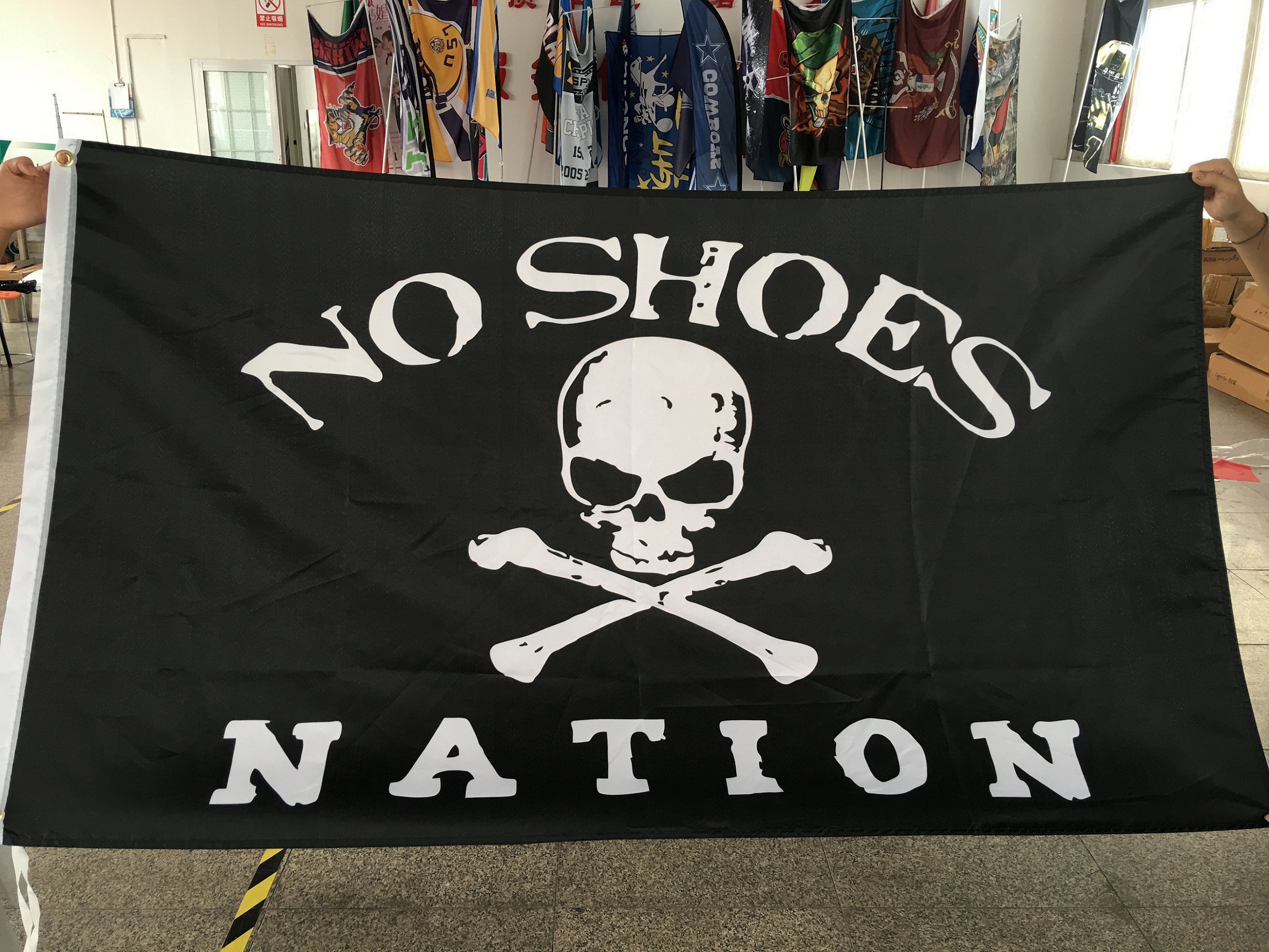 Nation No Shoes Custom Flag Flying Design 3x5 ft 100D Polyester Banners with Two Metal Grommets
Nation No Shoes Custom Flag Flying Design 3x5 ft 100D Polyester Banners with Two Metal Grommets