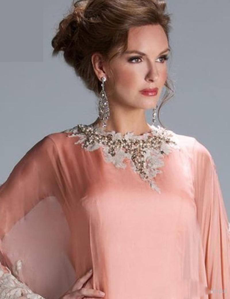 Dubai Abaya Long Chiffon Formal Evening Dresses with Long Sleeves Lace Appliques Prom Gowns Saudi Arabic Vestido De Festa Fall Winter